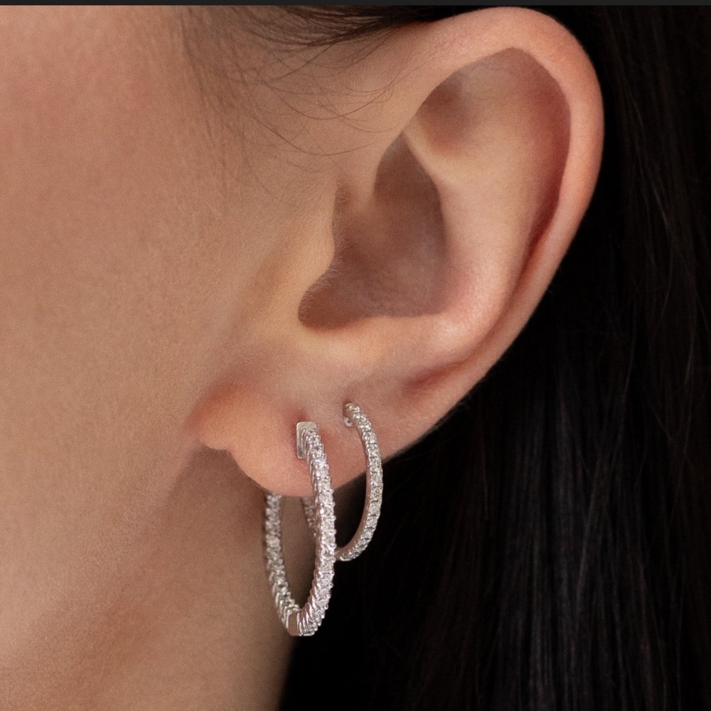3 SETS of Rhinestone Silver Tone Hoop & Open Circle Earrings Bundle